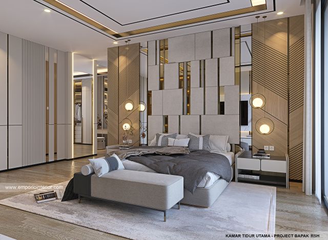 Desain Kamar Tidur Utama Rumah Modern 4 Lantai Bapak RSH II di PIK, Jakarta Utara