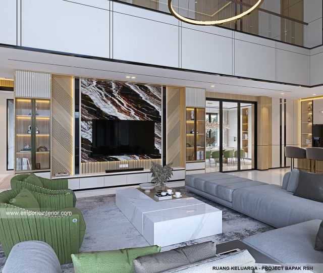 Desain Ruang Keluarga Rumah Modern 4 Lantai Bapak RSH II di PIK, Jakarta Utara