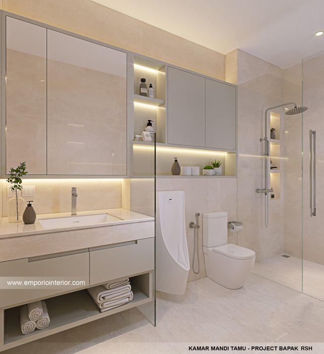 Desain Kamar Mandi Tamu Rumah Modern 4 Lantai Bapak RSH II di PIK, Jakarta Utara