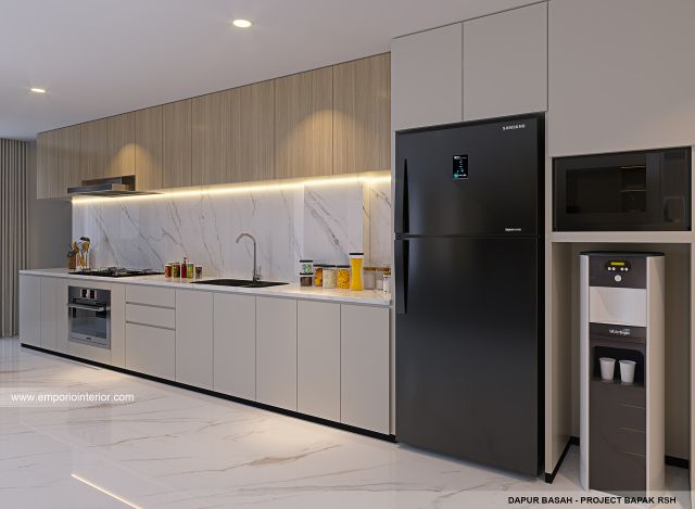 Desain Dapur Basah Rumah Modern 4 Lantai Bapak RSH II di PIK, Jakarta Utara
