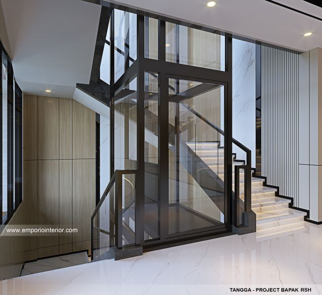 Desain Area Tangga Rumah Modern 4 Lantai Bapak RSH II di PIK, Jakarta Utara