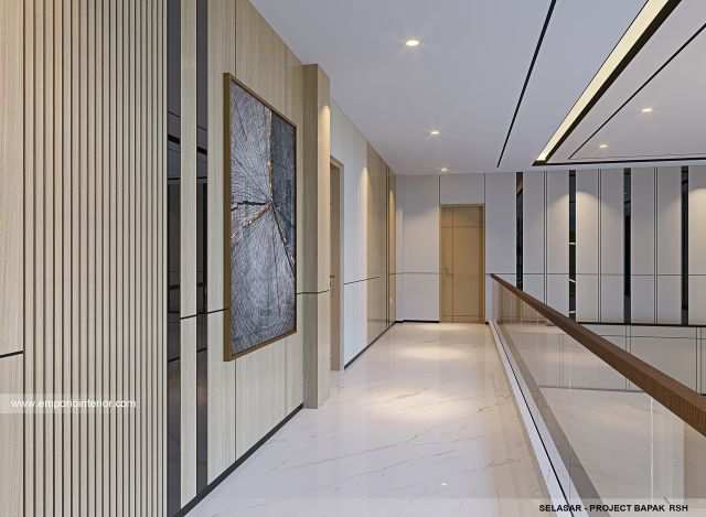 Desain Area Selasar Rumah Modern 4 Lantai Bapak RSH II di PIK, Jakarta Utara