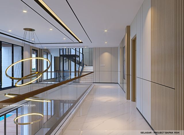Desain Area Selasar Rumah Modern 4 Lantai Bapak RSH II di PIK, Jakarta Utara
