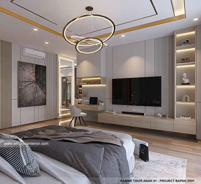 Desain Kamar Tidur Anak 1 Rumah Modern 4 Lantai Bapak RSH II di PIK, Jakarta Utara