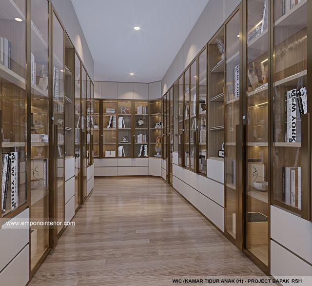 Desain WIC Kamar Tidur Anak 1 Rumah Modern 4 Lantai Bapak RSH II di PIK, Jakarta Utara