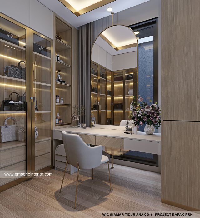 Desain WIC Kamar Tidur Anak 1 Rumah Modern 4 Lantai Bapak RSH II di PIK, Jakarta Utara