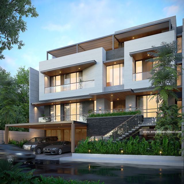 Desain Tampak Depan Rumah Modern 4 Lantai Bapak RSH II di PIK, Jakarta Utara