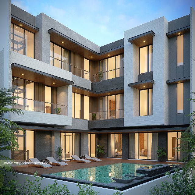 Desain Tampak Belakang Rumah Modern 4 Lantai Bapak RSH II di PIK, Jakarta Utara