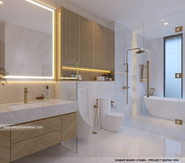 Desain Kamar Mandi Utama Rumah Modern 4 Lantai Bapak RSH II di PIK, Jakarta Utara