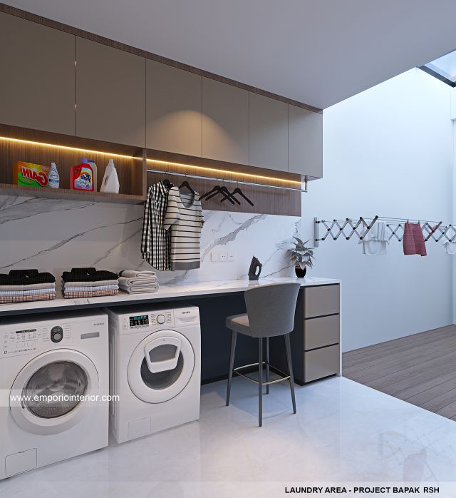 Desain Area Laundry Rumah Modern 4 Lantai Bapak RSH II di PIK, Jakarta Utara