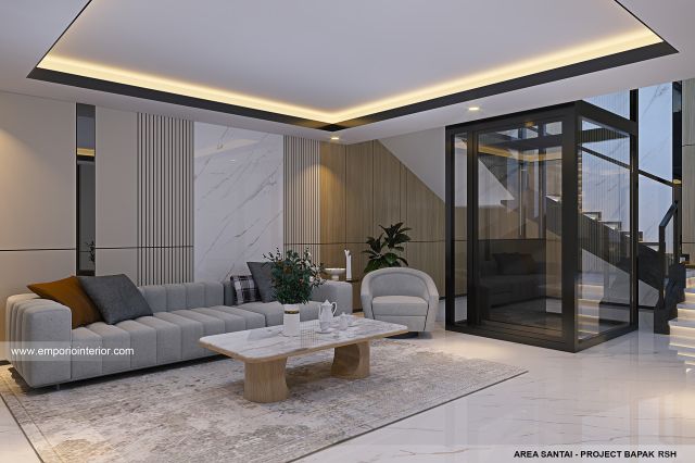 Desain Area Santai Rumah Modern 4 Lantai Bapak RSH II di PIK, Jakarta Utara