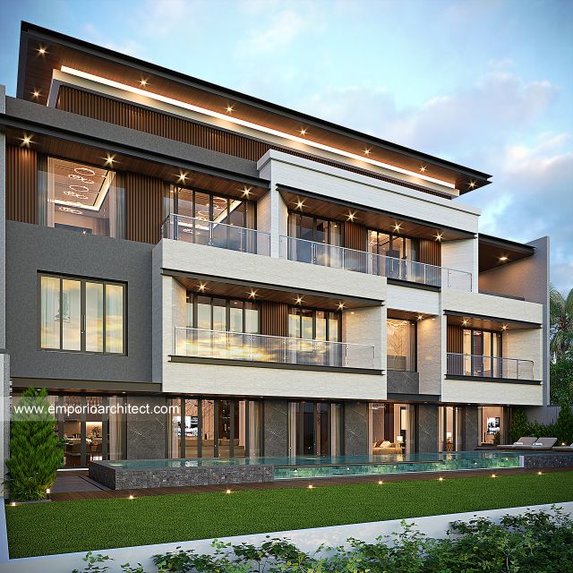 Desain Tampak Belakang Rumah Modern 4 Lantai Bapak RNR di Jakarta
