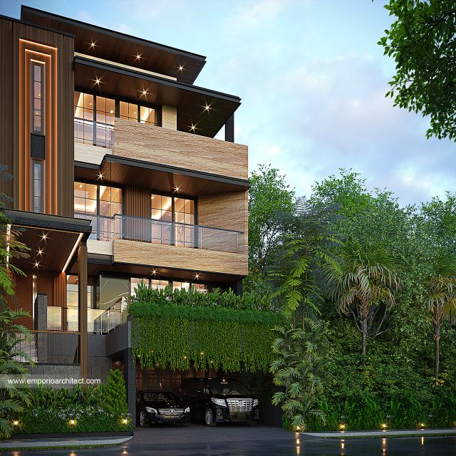 Desain Tampak Depan 2 Rumah Modern 4 Lantai Ibu IGR di PIK, Jakarta Utara