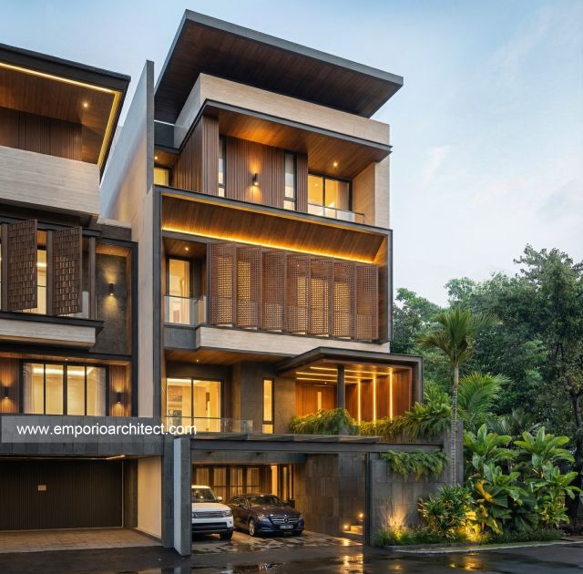 Desain Tampak Depan 2 Rumah Modern 4 Lantai Ibu RHM di Tebet, Jakarta Selatan