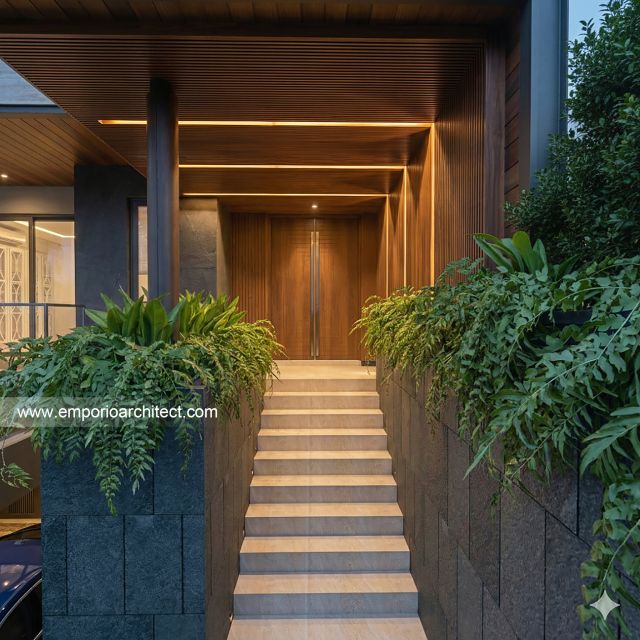 Desain Tampak Detail Depan 3 Rumah Modern 4 Lantai Ibu RHM di Tebet, Jakarta Selatan