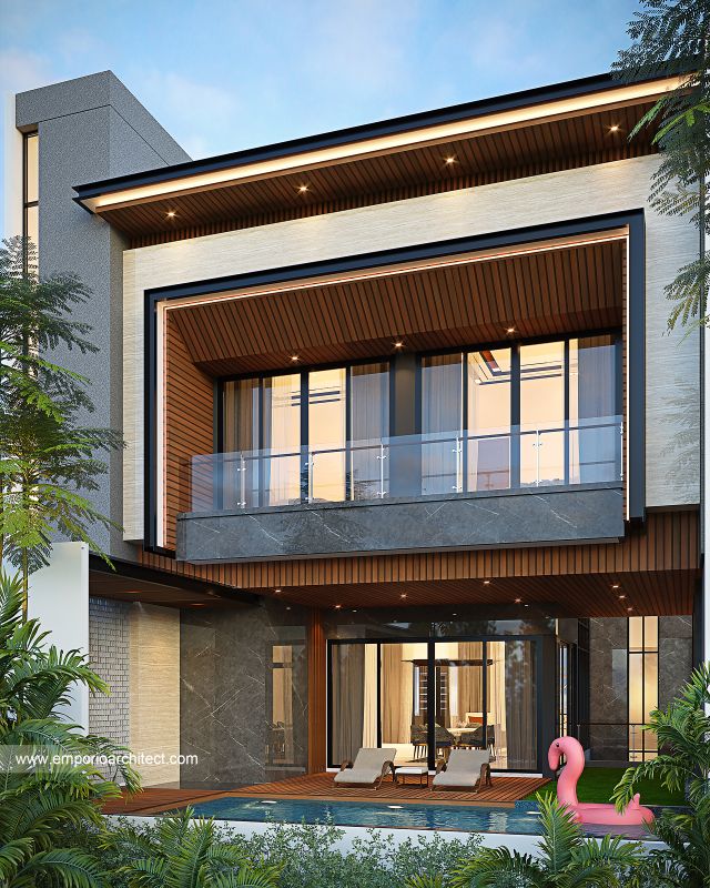 Desain Tampak Belakang Rumah Modern 4 Lantai Bapak MTJ di PIK 2, Tangerang