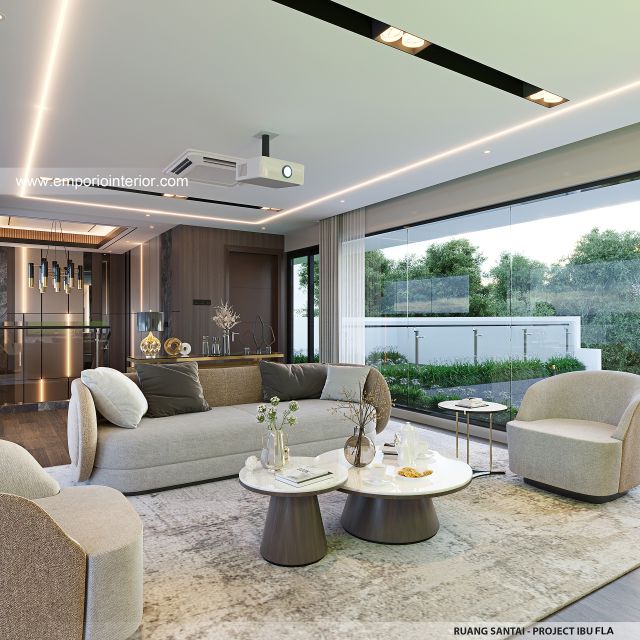 Desain Ruang Santai Rumah Modern 4 Lantai Ibu FLA di Jakarta