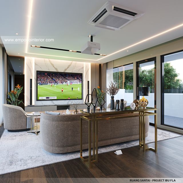 Desain Ruang Santai Rumah Modern 4 Lantai Ibu FLA di Jakarta