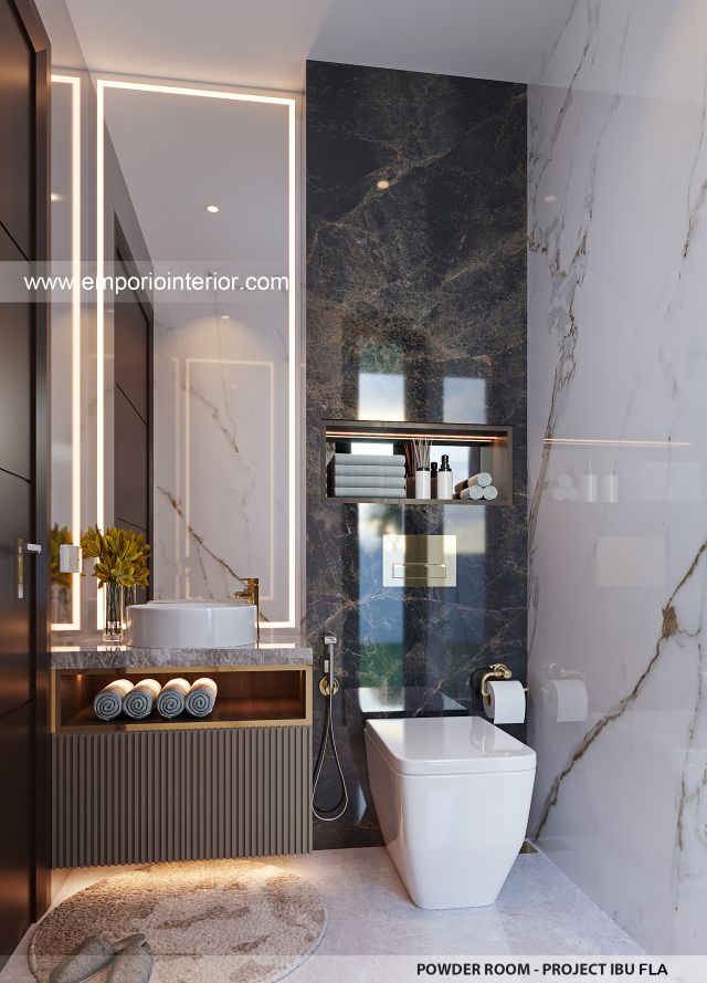 Desain Toilet Tamu Rumah Modern 4 Lantai Ibu FLA di Jakarta
