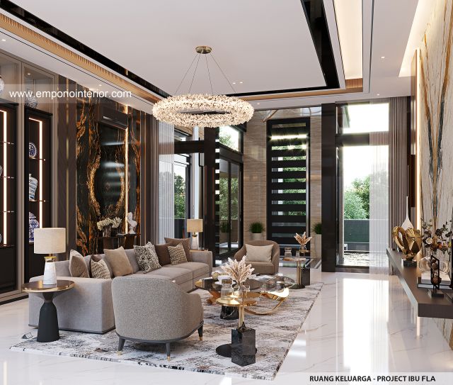 Desain Ruang Keluarga Rumah Modern 4 Lantai Ibu FLA di Jakarta