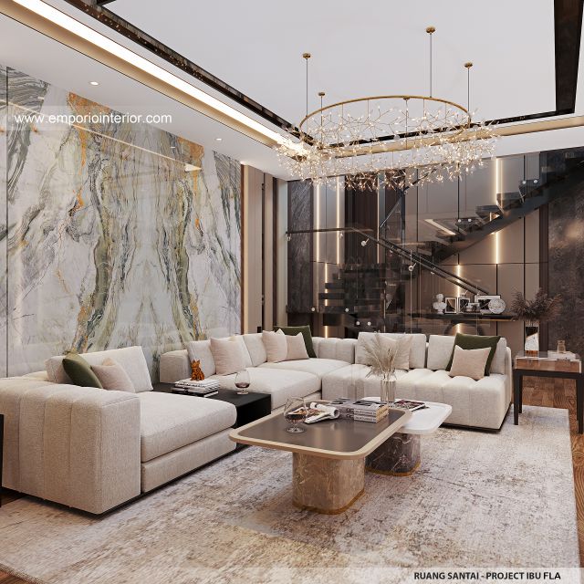Desain Ruang Santai Rumah Modern 4 Lantai Ibu FLA di Jakarta