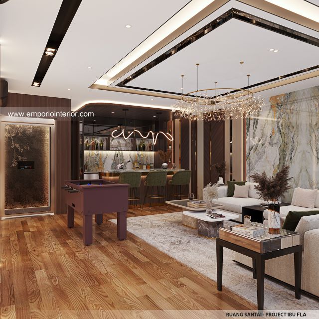 Desain Ruang Santai Rumah Modern 4 Lantai Ibu FLA di Jakarta