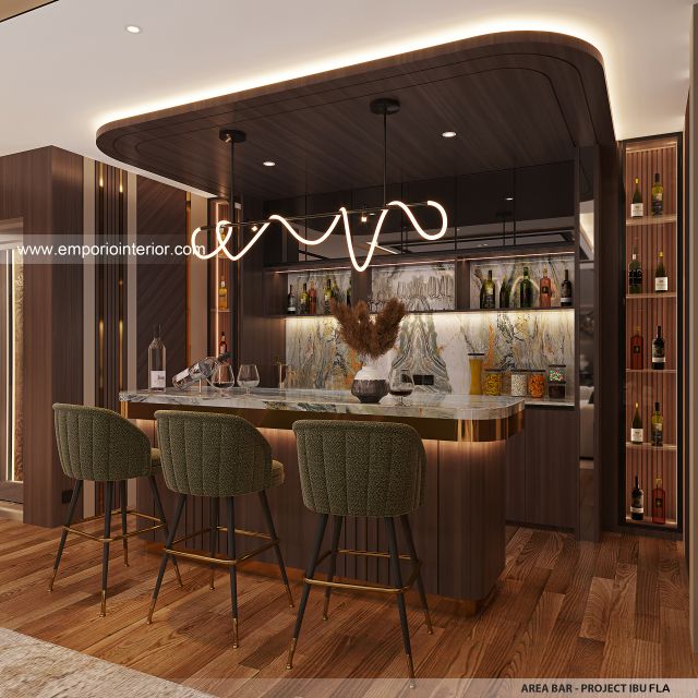 Desain Area Bar Rumah Modern 4 Lantai Ibu FLA di Jakarta