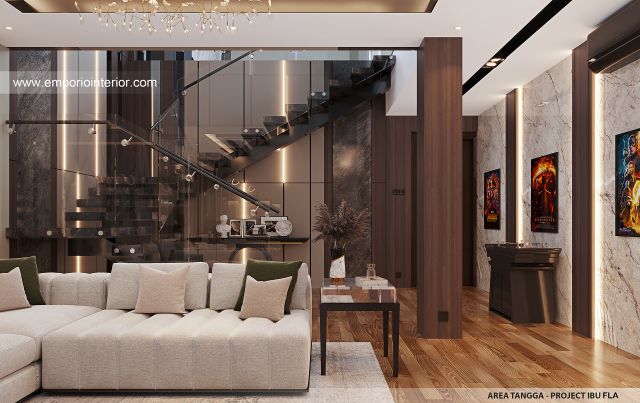 Desain Area Tangga Rumah Modern 4 Lantai Ibu FLA di Jakarta