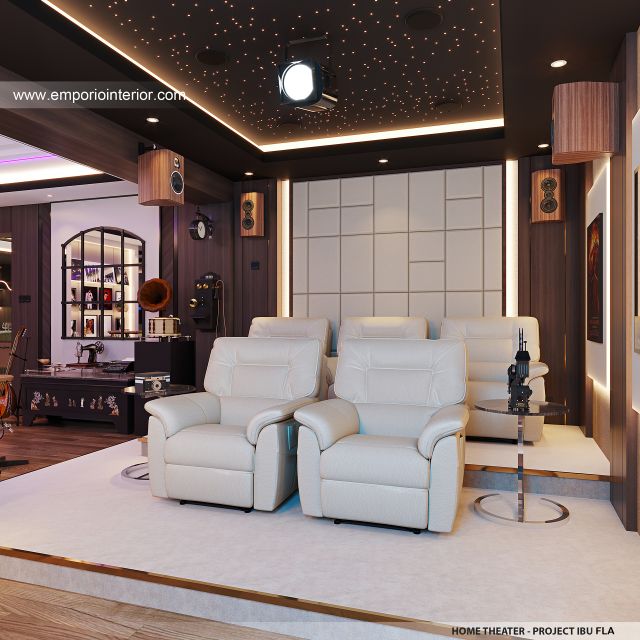 Desain Home Theater Rumah Modern 4 Lantai Ibu FLA di Jakarta