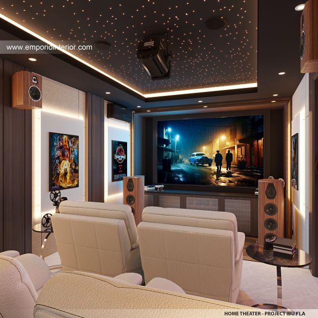 Desain Home Theater Rumah Modern 4 Lantai Ibu FLA di Jakarta
