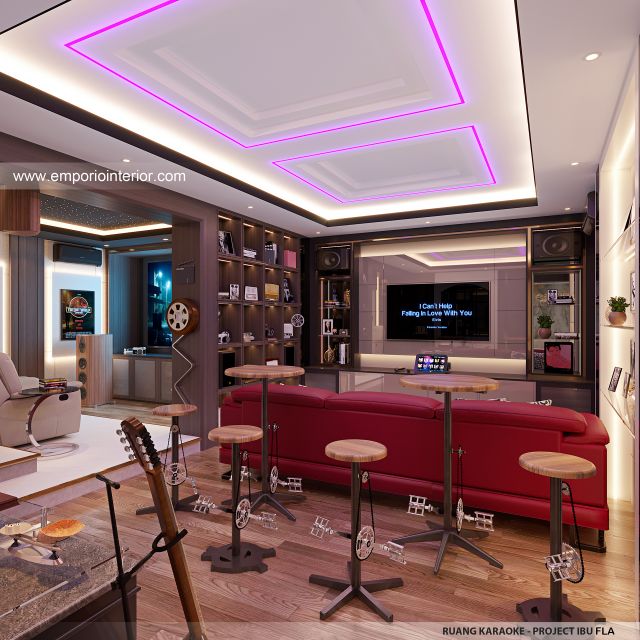 Desain Ruang Karaoke Rumah Modern 4 Lantai Ibu FLA di Jakarta