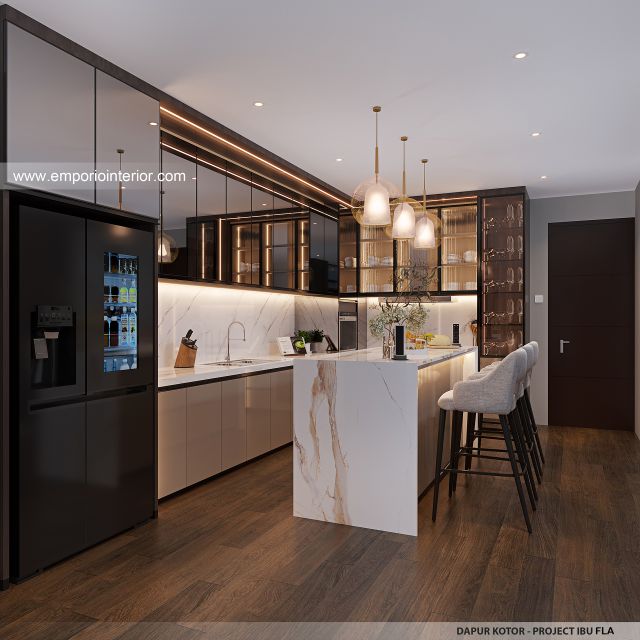 Desain Dapur Kotor Rumah Modern 4 Lantai Ibu FLA di Jakarta