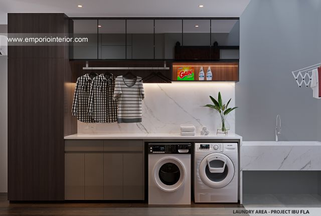 Desain Area Laundry Rumah Modern 4 Lantai Ibu FLA di Jakarta