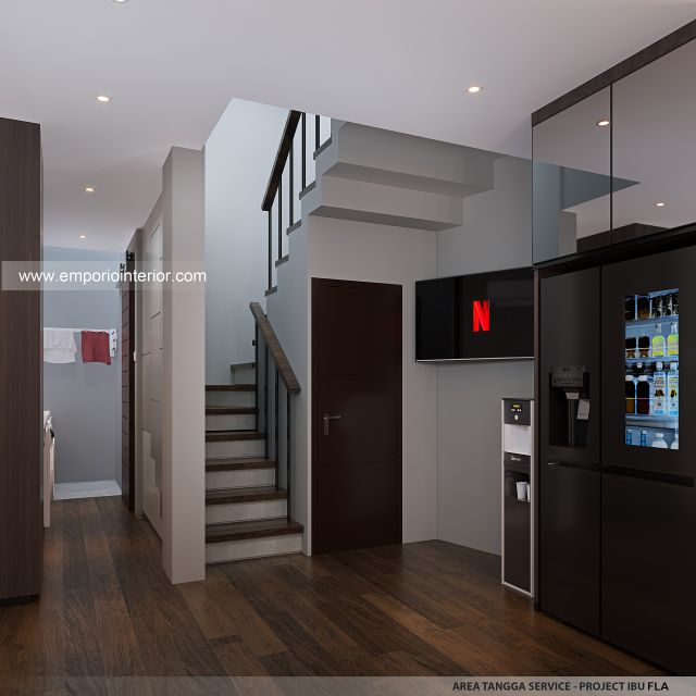 Desain Area Tangga Service Rumah Modern 4 Lantai Ibu FLA di Jakarta