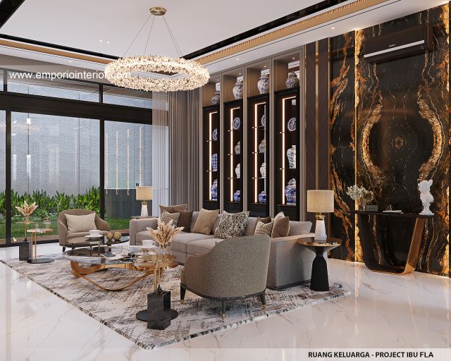 Desain Ruang Keluarga Rumah Modern 4 Lantai Ibu FLA di Jakarta