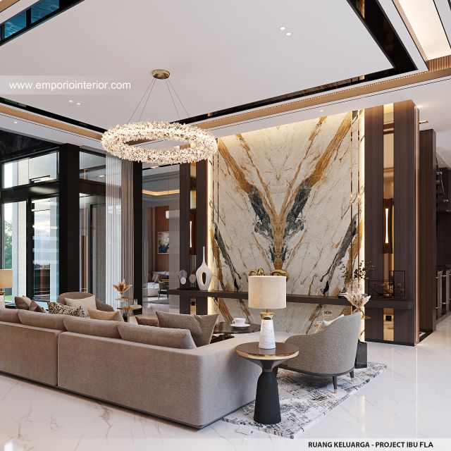 Desain Ruang Keluarga Rumah Modern 4 Lantai Ibu FLA di Jakarta