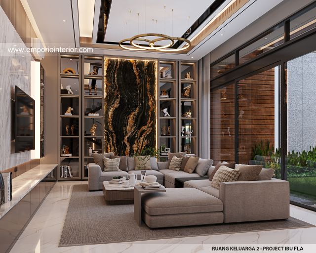 Desain Ruang Keluarga 2 Rumah Modern 4 Lantai Ibu FLA di Jakarta