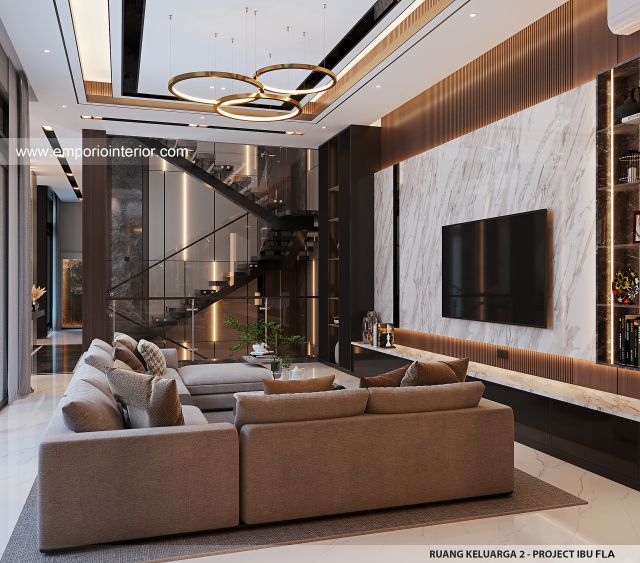 Desain Ruang Keluarga 2 Rumah Modern 4 Lantai Ibu FLA di Jakarta