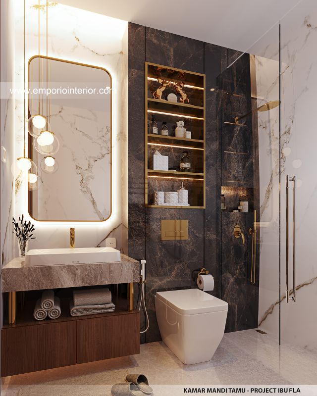 Desain Kamar Mandi Tamu Rumah Modern 4 Lantai Ibu FLA di Jakarta