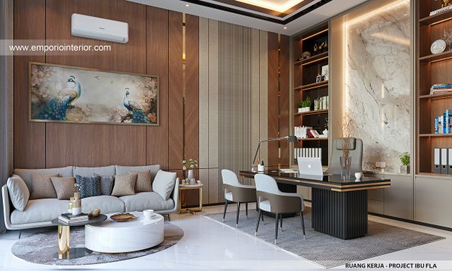 Desain Ruang Kerja Rumah Modern 4 Lantai Ibu FLA di Jakarta