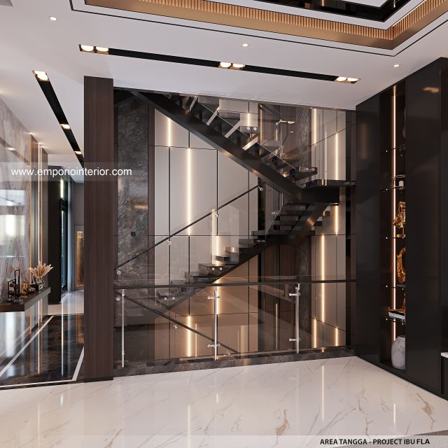 Desain Area Tangga Rumah Modern 4 Lantai Ibu FLA di Jakarta
