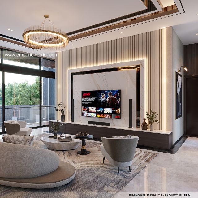 Desain Ruang Keluarga Lantai 2 Rumah Modern 4 Lantai Ibu FLA di Jakarta