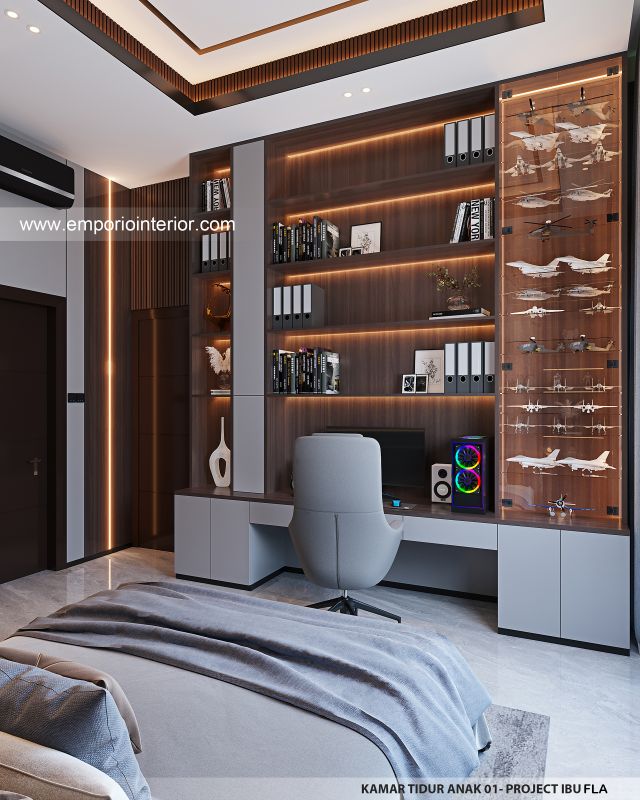 Desain Kamar Tidur Anak 1 Rumah Modern 4 Lantai Ibu FLA di Jakarta