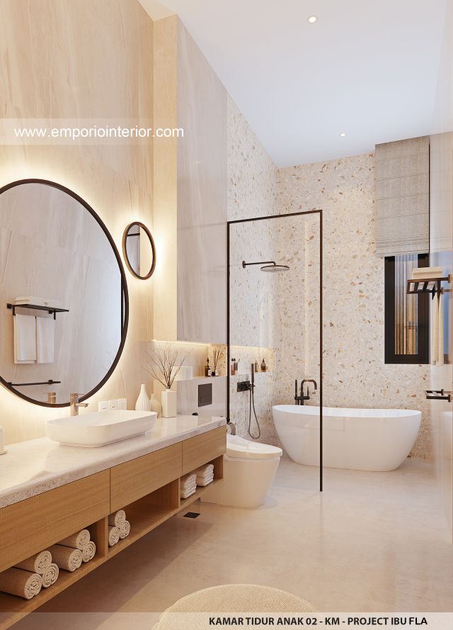 Desain Kamar Mandi Anak 2 Rumah Modern 4 Lantai Ibu FLA di Jakarta
