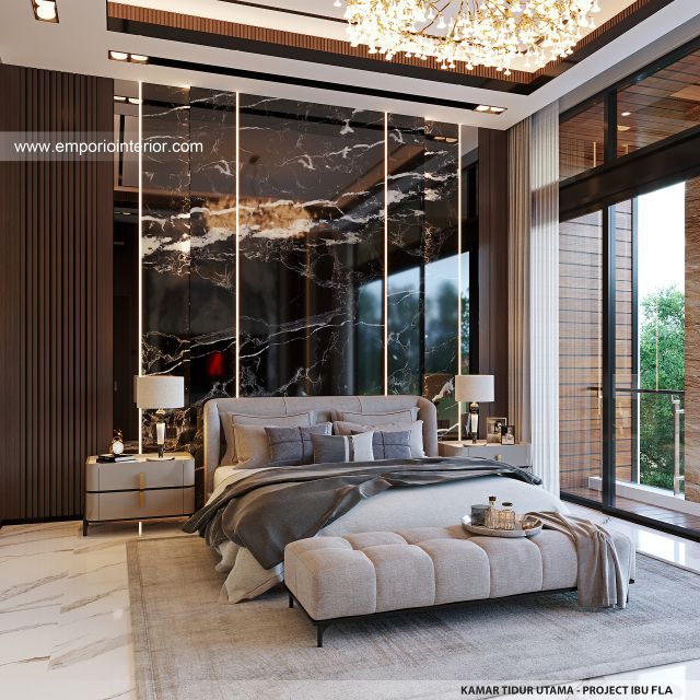 Desain Kamar Tidur Utama Rumah Modern 4 Lantai Ibu FLA di Jakarta