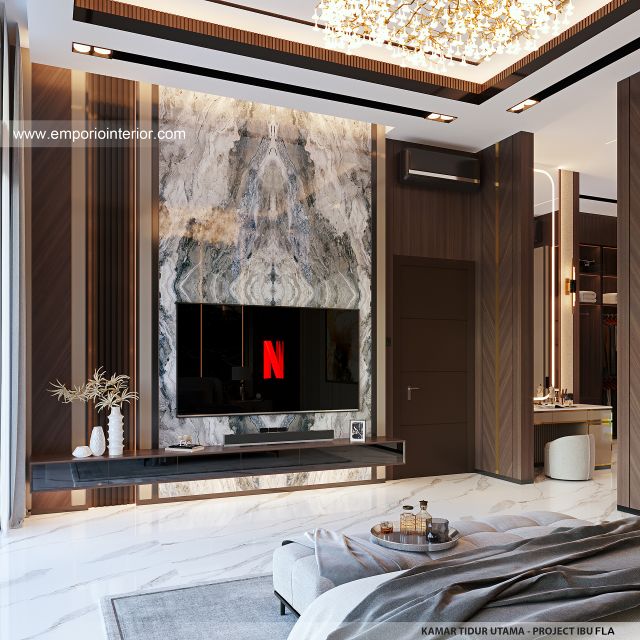 Desain Kamar Tidur Utama Rumah Modern 4 Lantai Ibu FLA di Jakarta