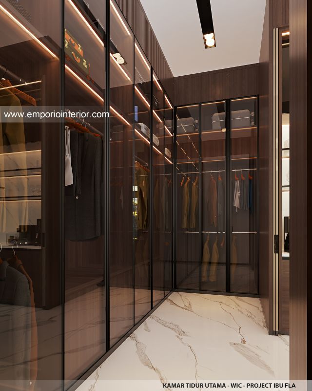 Desain WIC Kamar Tidur Utama Rumah Modern 4 Lantai Ibu FLA di Jakarta