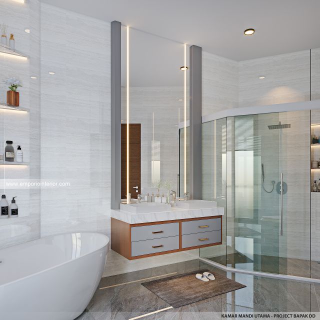 Desain Kamar Mandi Utama Rumah Modern 4 Lantai Bapak DD di Jakarta