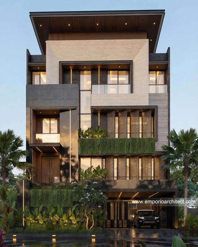Desain Tampak Depan 3 Rumah Modern 4 Lantai Bapak DD di Jakarta