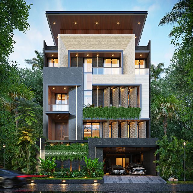 Desain Tampak Depan Rumah Modern 4 Lantai Bapak DD di Jakarta